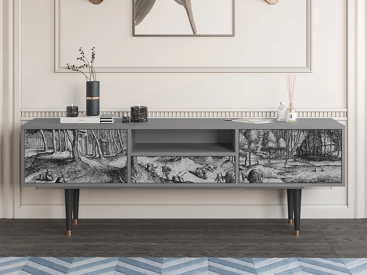 Mobile TV - 170х59х41 cm - T6 - Rusticorum, Grigio