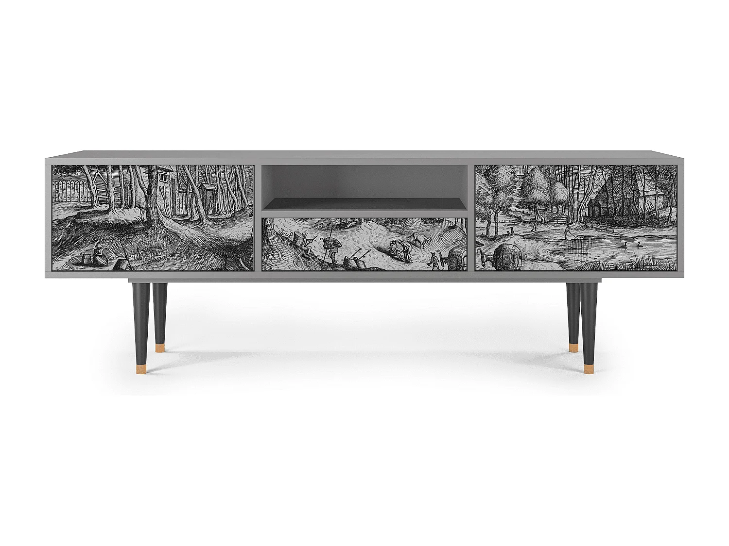 Mobile TV - 170х59х41 cm - T6 - Rusticorum, Grigio