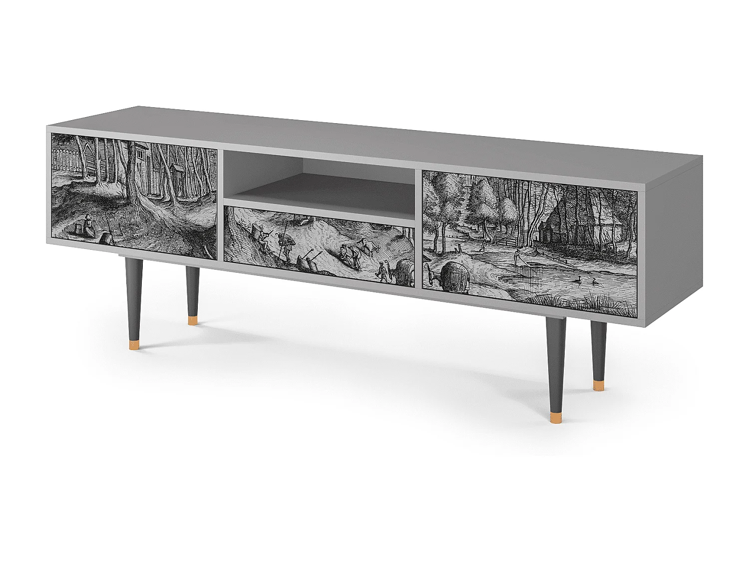 Mobile TV - 170х59х41 cm - T6 - Rusticorum, Grigio