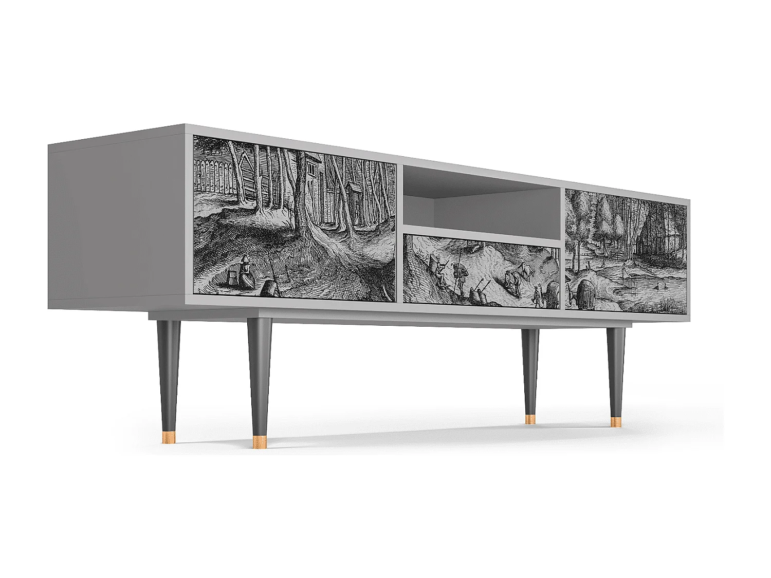 Mobile TV - 170х59х41 cm - T6 - Rusticorum, Grigio