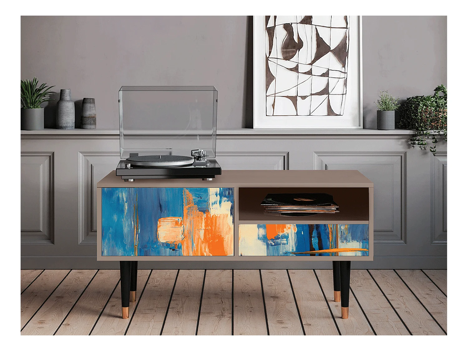 Mobile TV - 115х59х48 cm - T3 - Abstract Expressionism, Latte