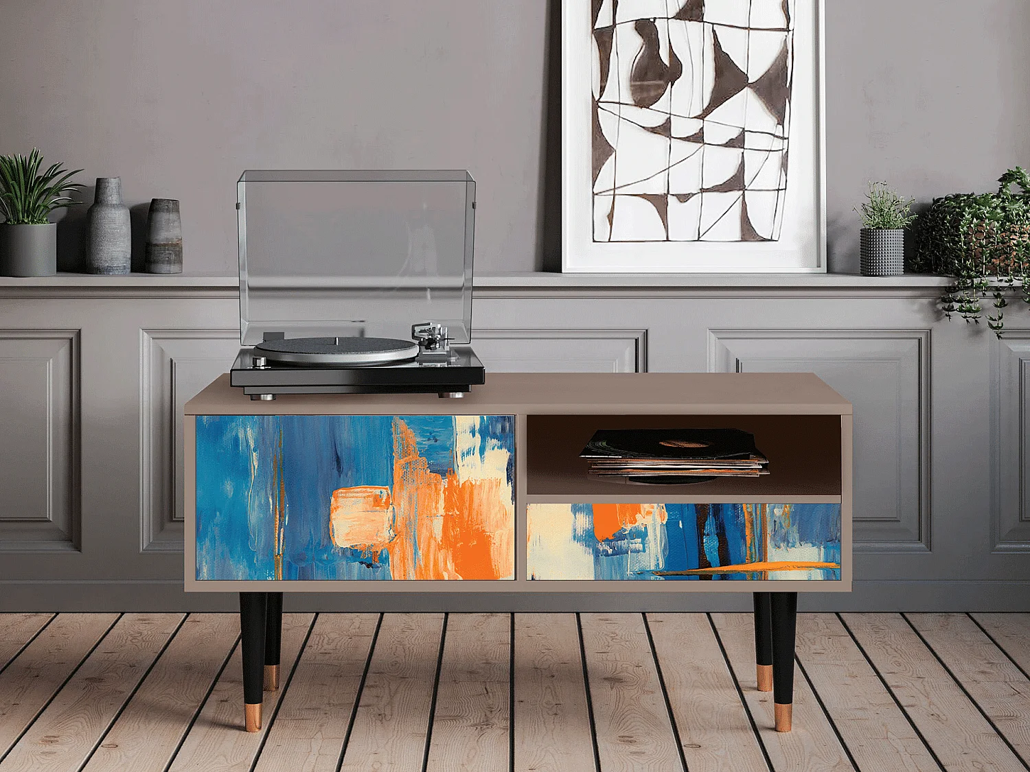 Meuble TV - 115х59х48 cm - T3 - Abstract Expressionism, Latte