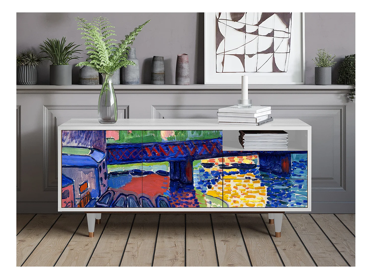 Meuble TV - 125х56х41 cm - T7 - Charing Cross Bridge, Blanc
