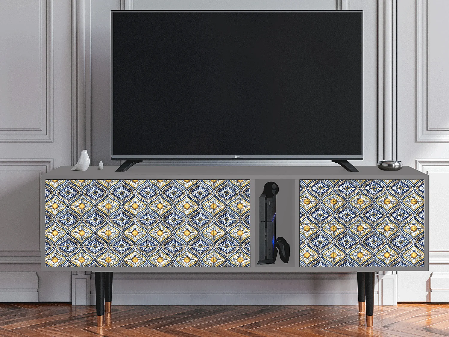 Meuble TV - 170х69х48 cm - T1 - Illusory Pattern, Gris