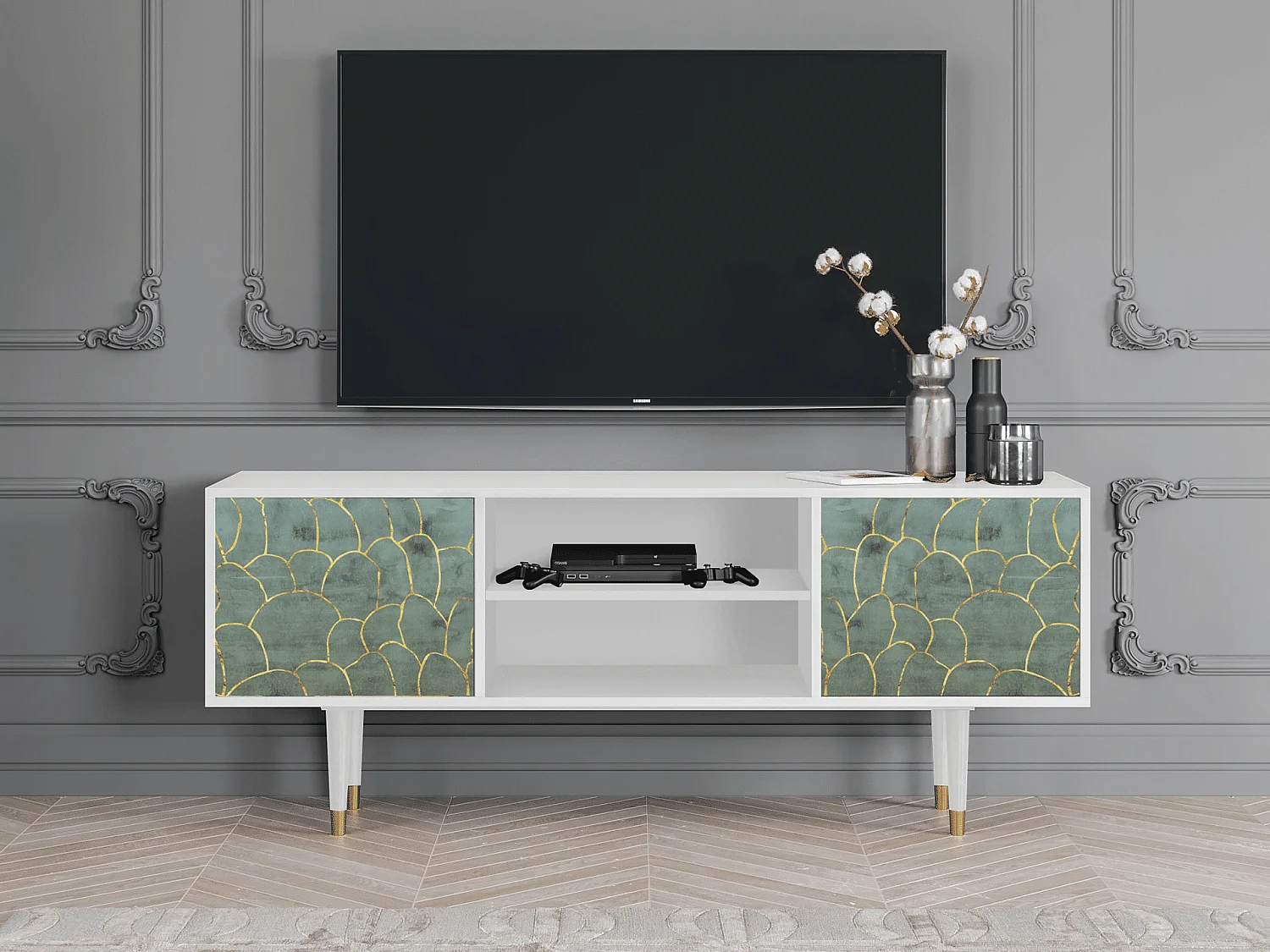 Meuble TV - 170х69х48 cm - T2 - Magnificent Water Lily, Blanc