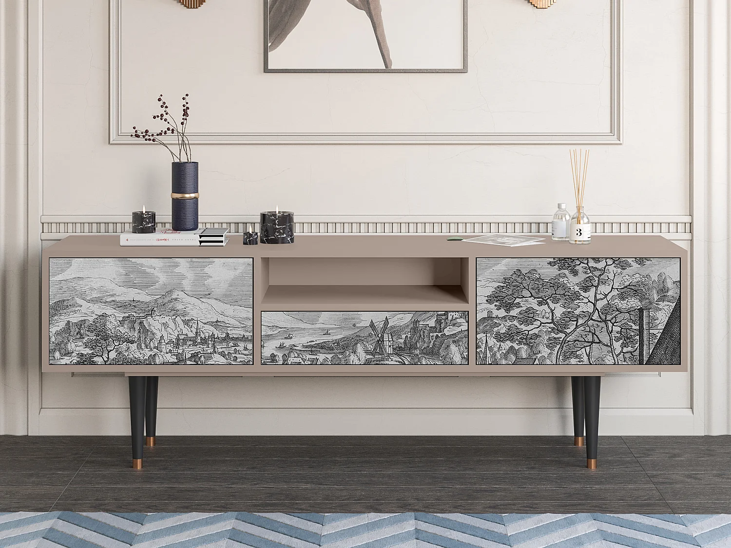 Meuble TV - 170х59х41 cm - T6 - Bird Dropping, Latte