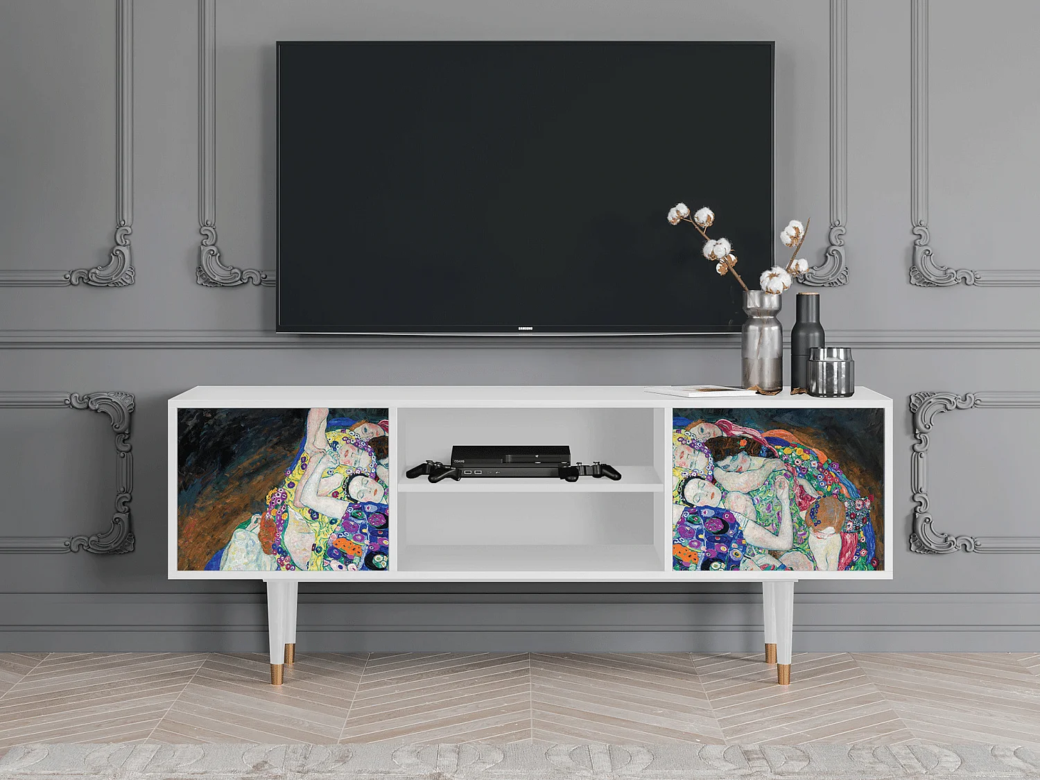 Mobile TV - 170х69х48 cm - T2 - The Maiden by Klimt, Bianco