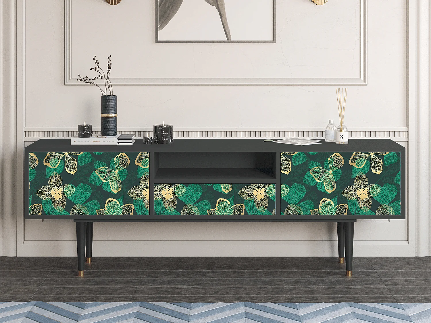 TV-meubel - 170х59х41 cm - T6 - Green Flower, Antraciet