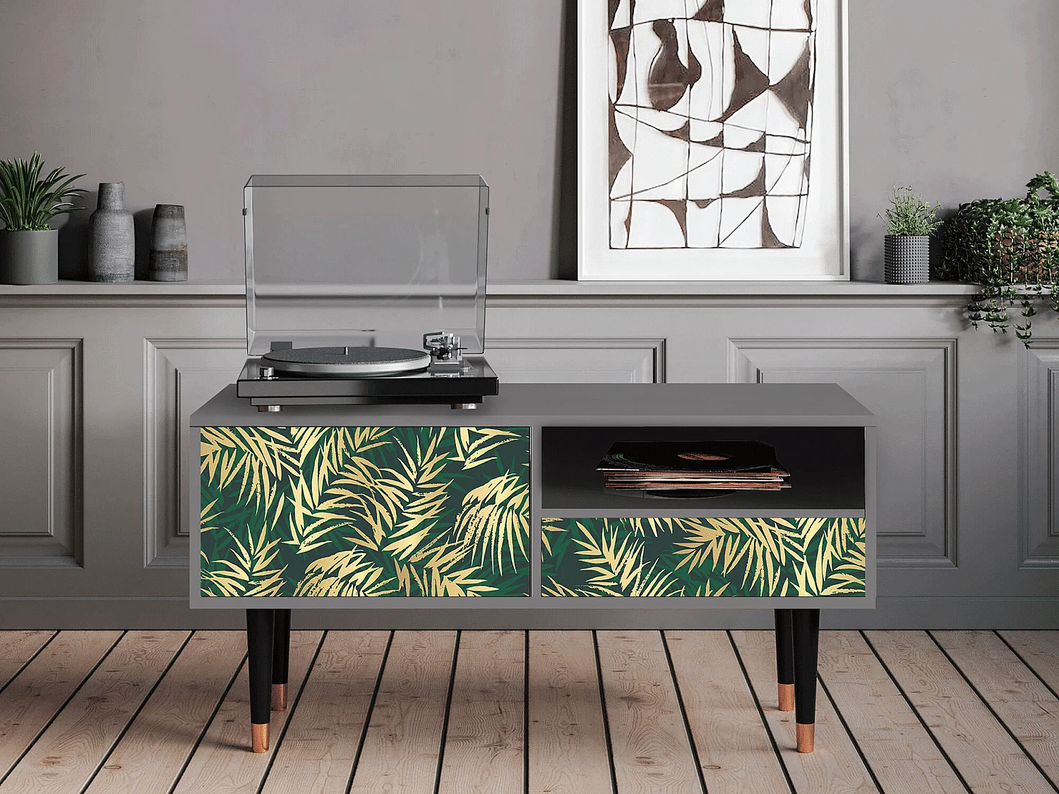 Meuble TV - 115х59х48 cm - T3 - Sunny Palm Tree, Gris