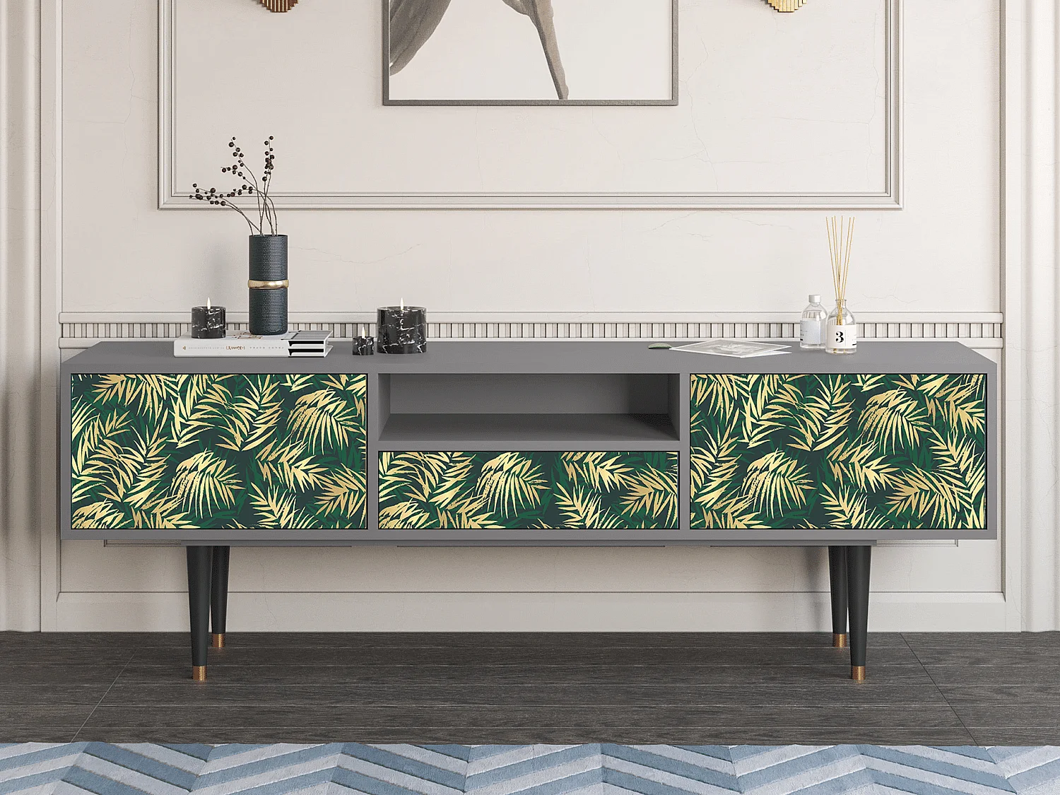 Mueble de TV - 170х59х41 cm - T6 - Sunny Palm Tree, Cinza