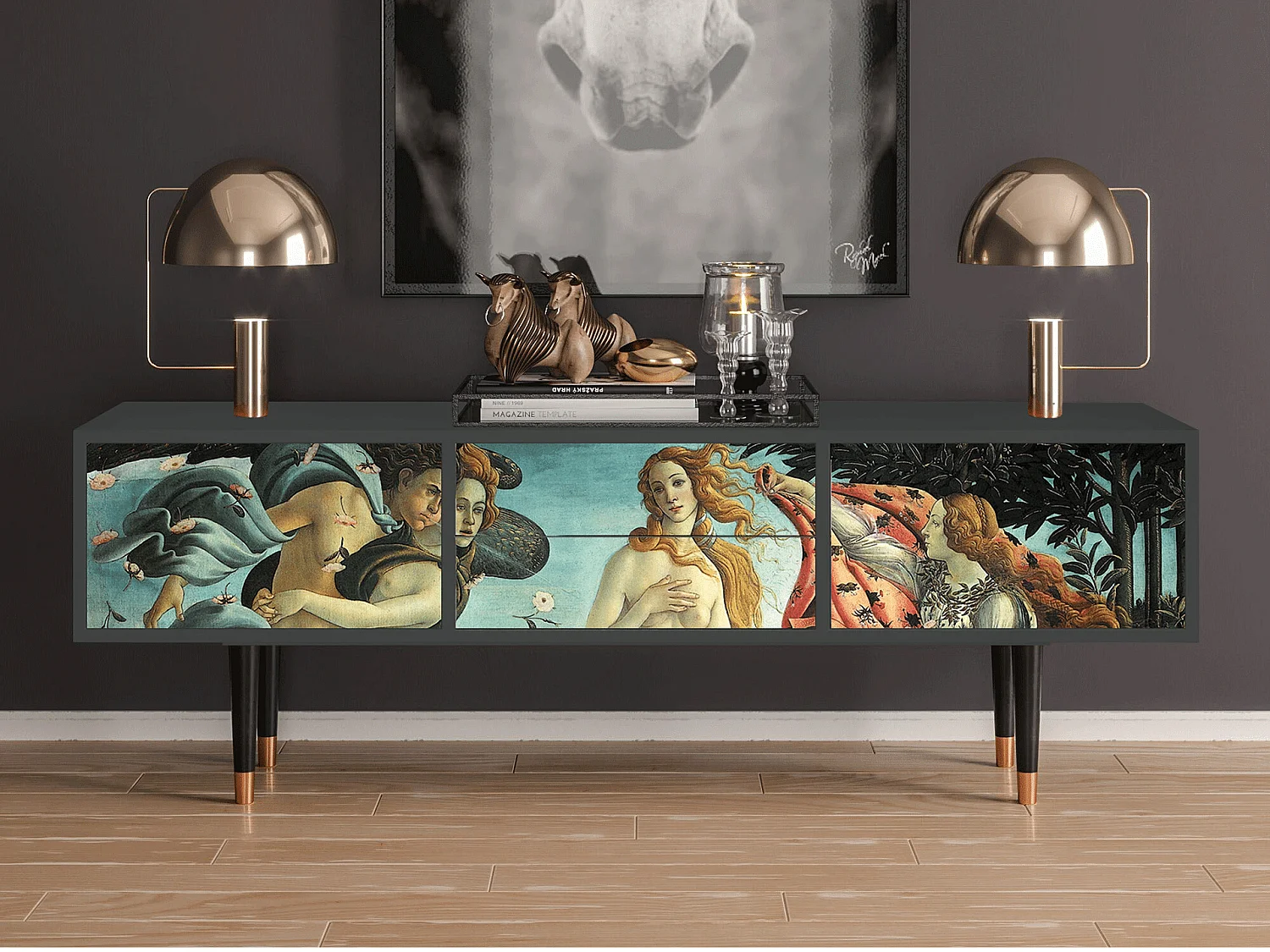Szafka RTV - 170х59х48 cm - T4 - The Birth of Venus, Antracyt