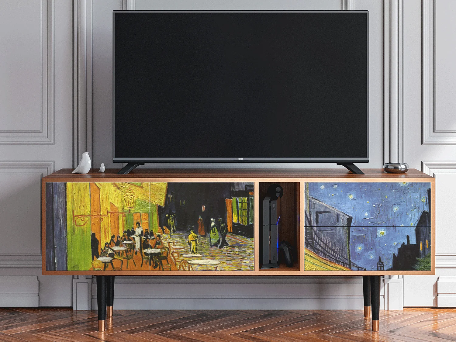 Szafka RTV - 170х69х48 cm - T1 - Café Terrace at Night, Orzech