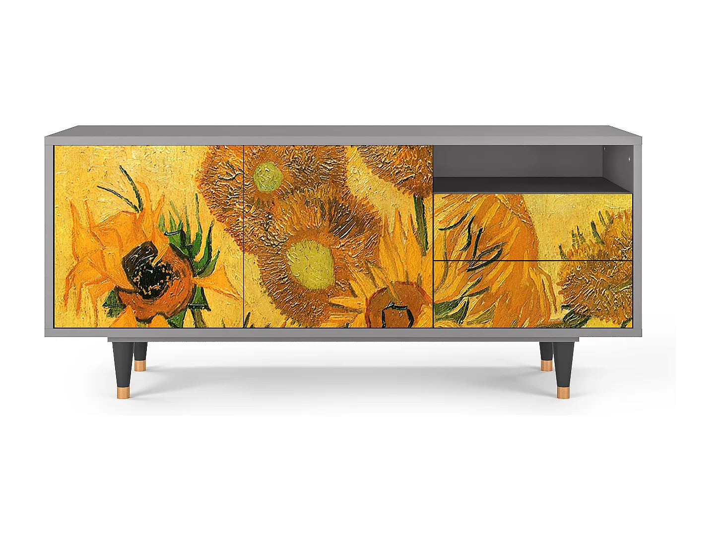 Meuble TV - 125х56х41 cm - T7 - Sunflowers, Gris