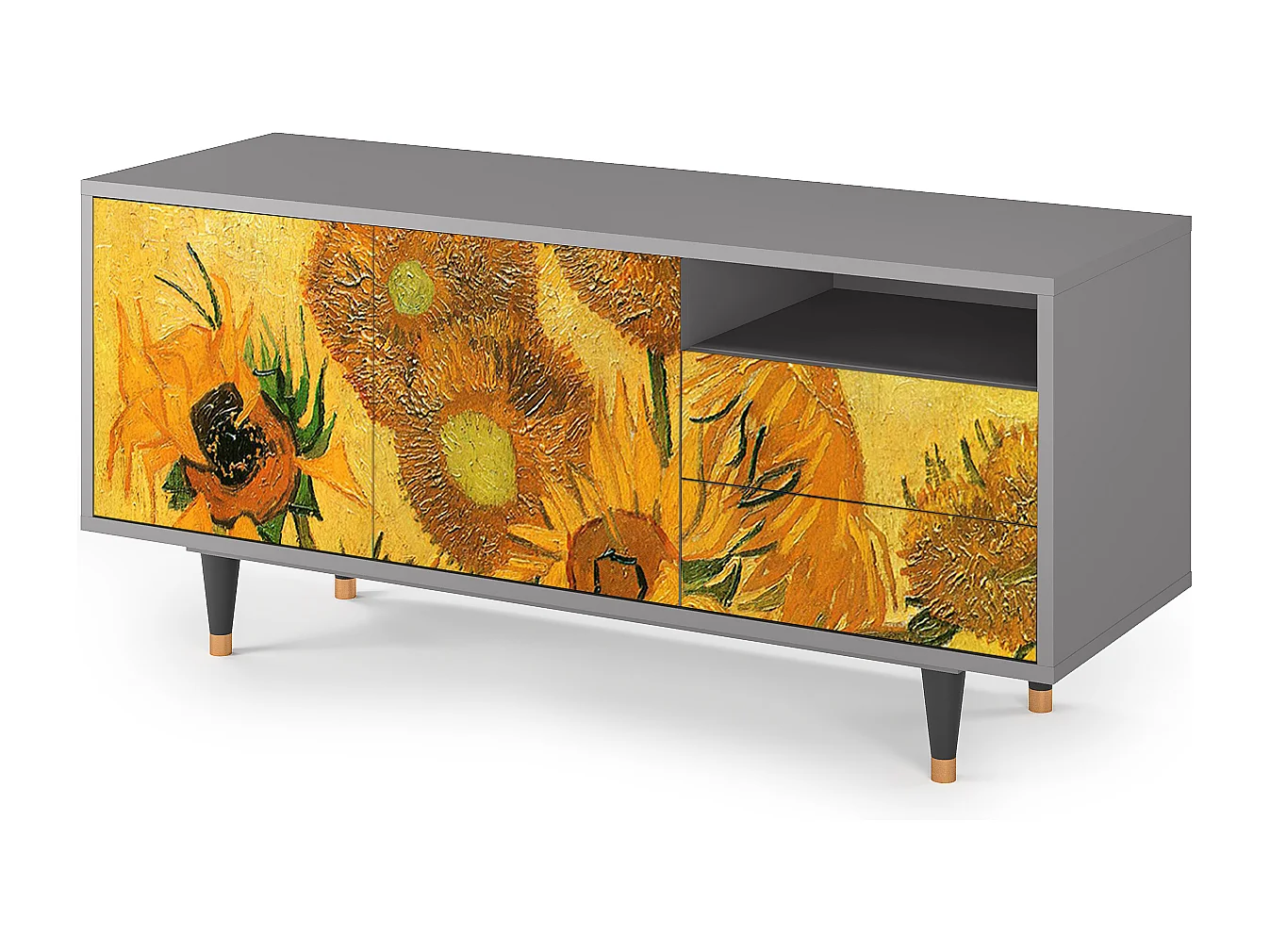 Meuble TV - 125х56х41 cm - T7 - Sunflowers, Gris