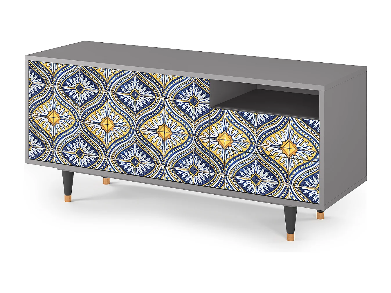 Mueble de TV - 125х56х41 cm - T7 - Illusory Pattern, Gris