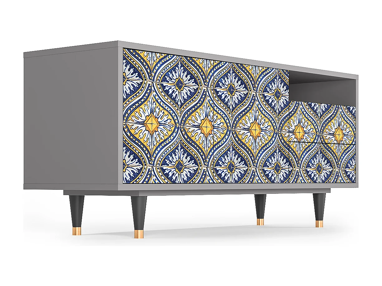 Mueble de TV - 125х56х41 cm - T7 - Illusory Pattern, Gris