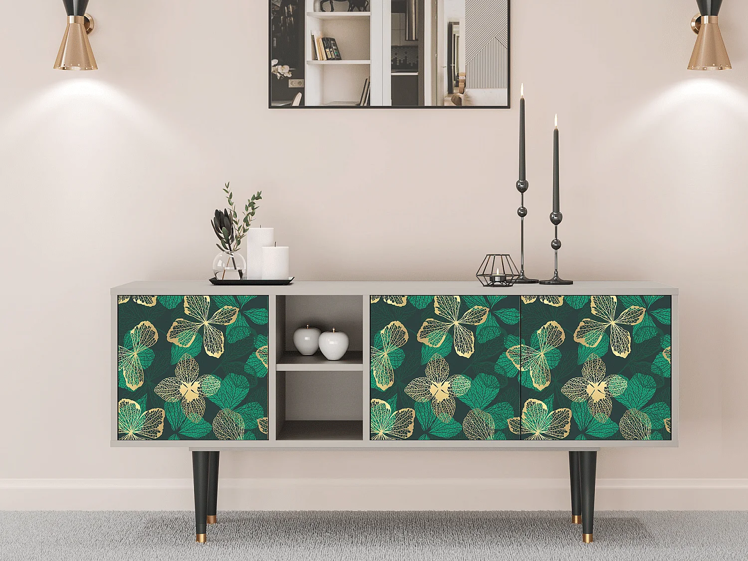 TV-meubel - 150х69х41 cm - T5 - Green Flower, Zand