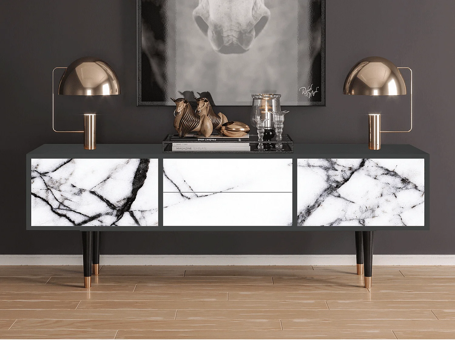Szafka RTV - 170х59х48 cm - T4 - Raven Marble, Antracyt
