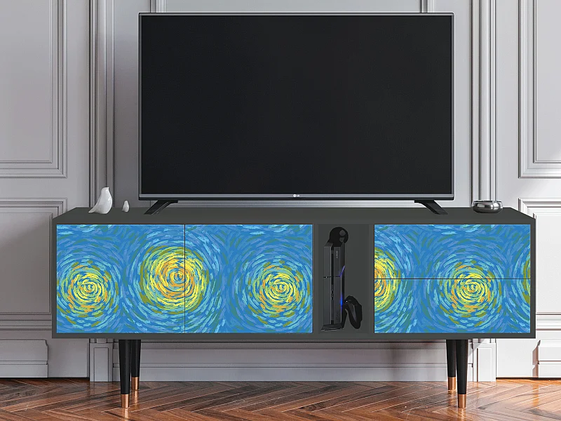 Szafka RTV - 170х69х48 cm - T1 - Van Gogh Lights, Antracyt