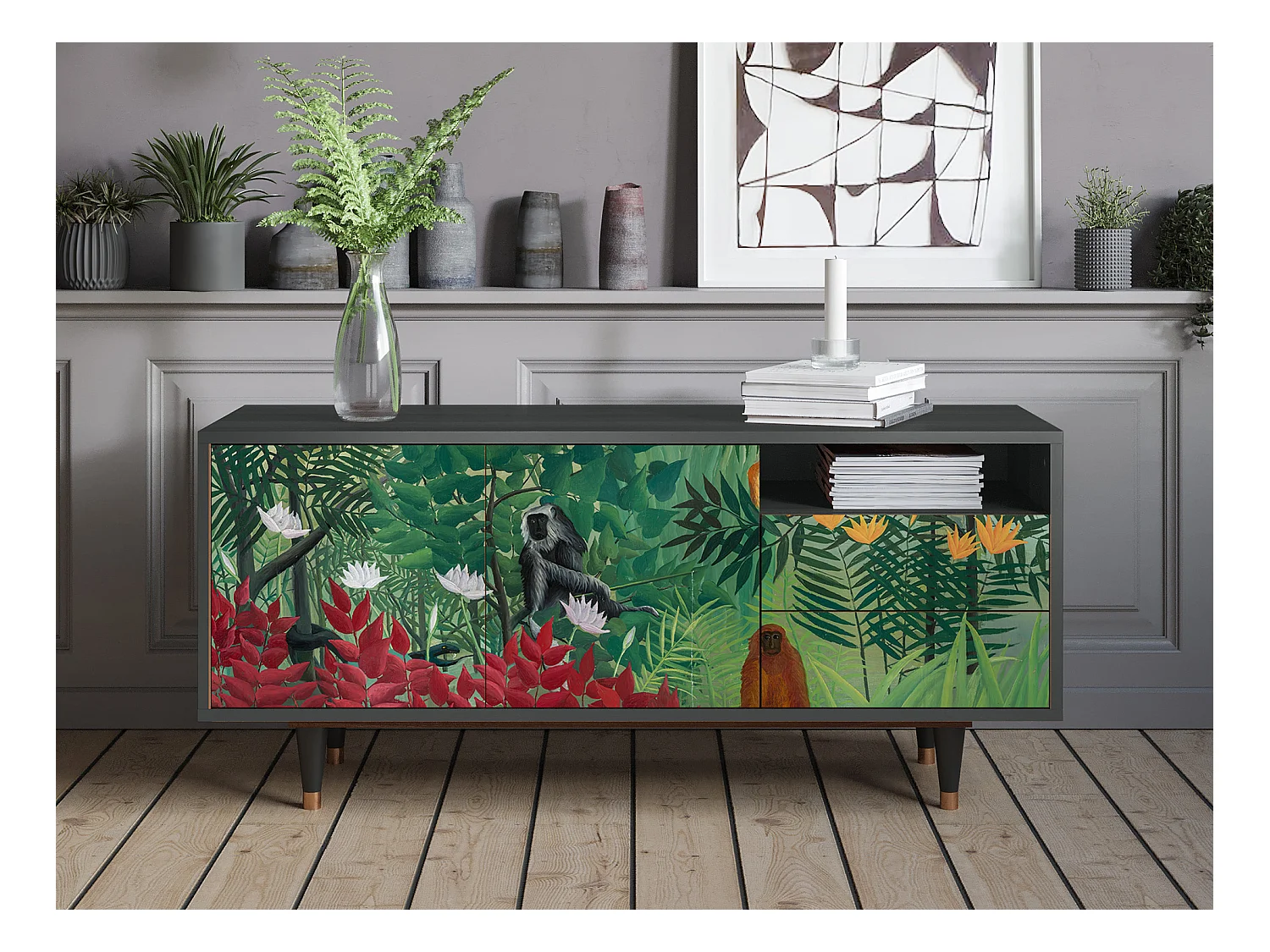 TV-meubel - 125х56х41 cm - T7 - Jungles in Paris, Antraciet