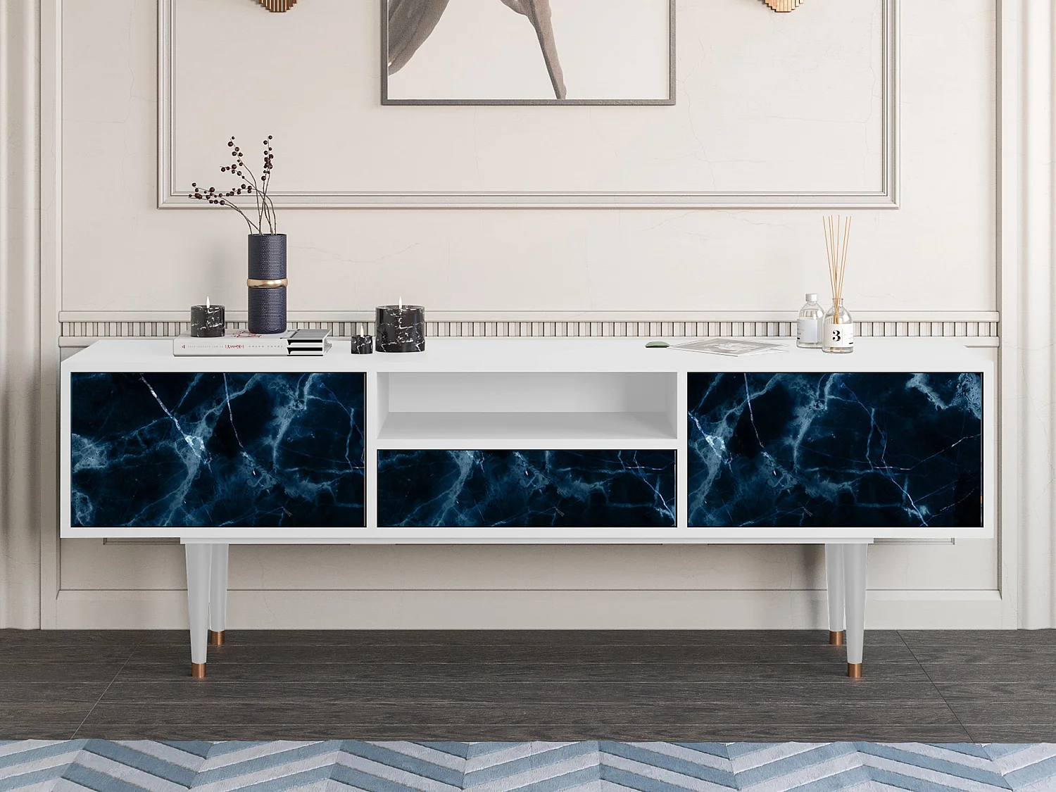 Meuble TV - 170х59х41 cm - T6 - Deep Ocean, Blanc