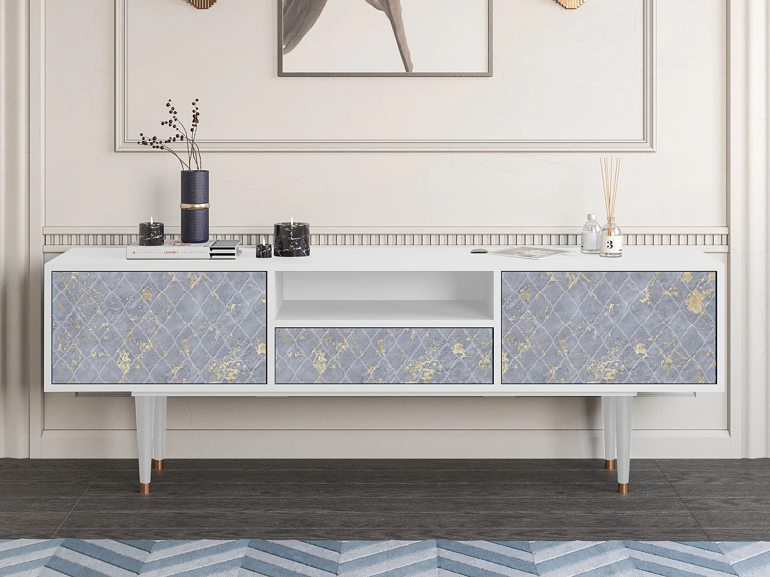 Meuble TV - 170х59х41 cm - T6 - Golden Smoke, Blanc