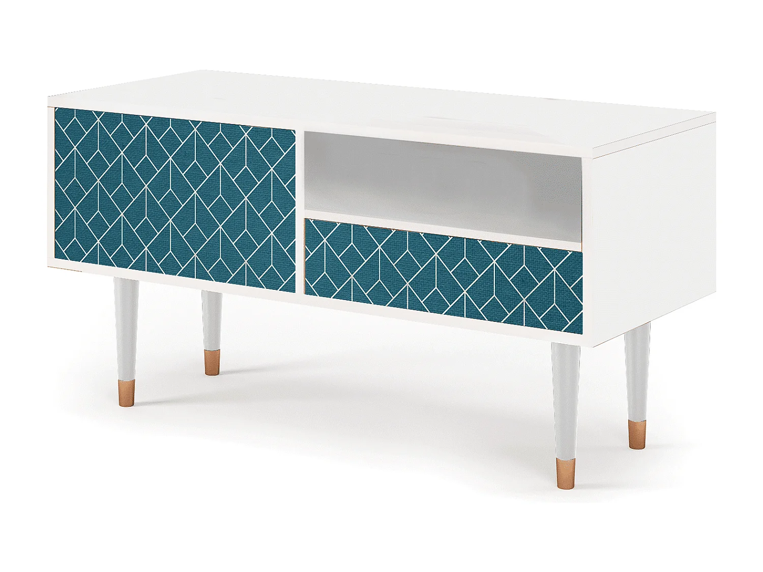 TV-meubel - 115х59х48 cm - T3 - Turquoise Geometry, Wit