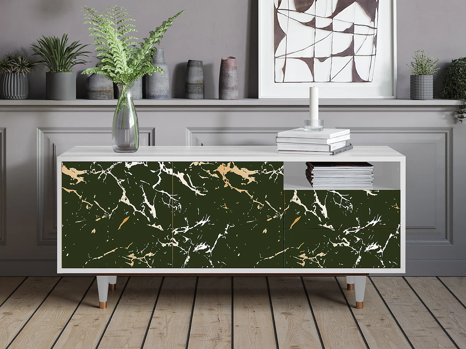 TV-Möbel - 125х56х41 cm - T7 - Amazon Forest, Weiß