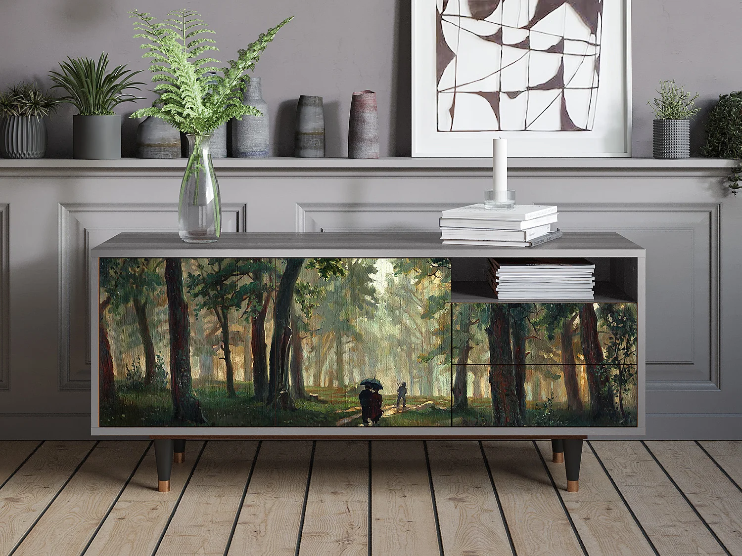 TV-Möbel - 125х56х41 cm - T7 -  Rain in the Oak Forest, Grau