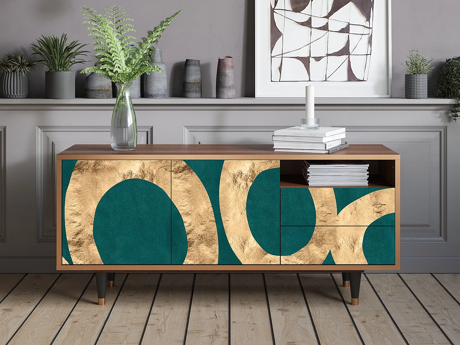 Mueble de TV - 125х56х41 cm - T7 - Zircon Sphere, Nogal