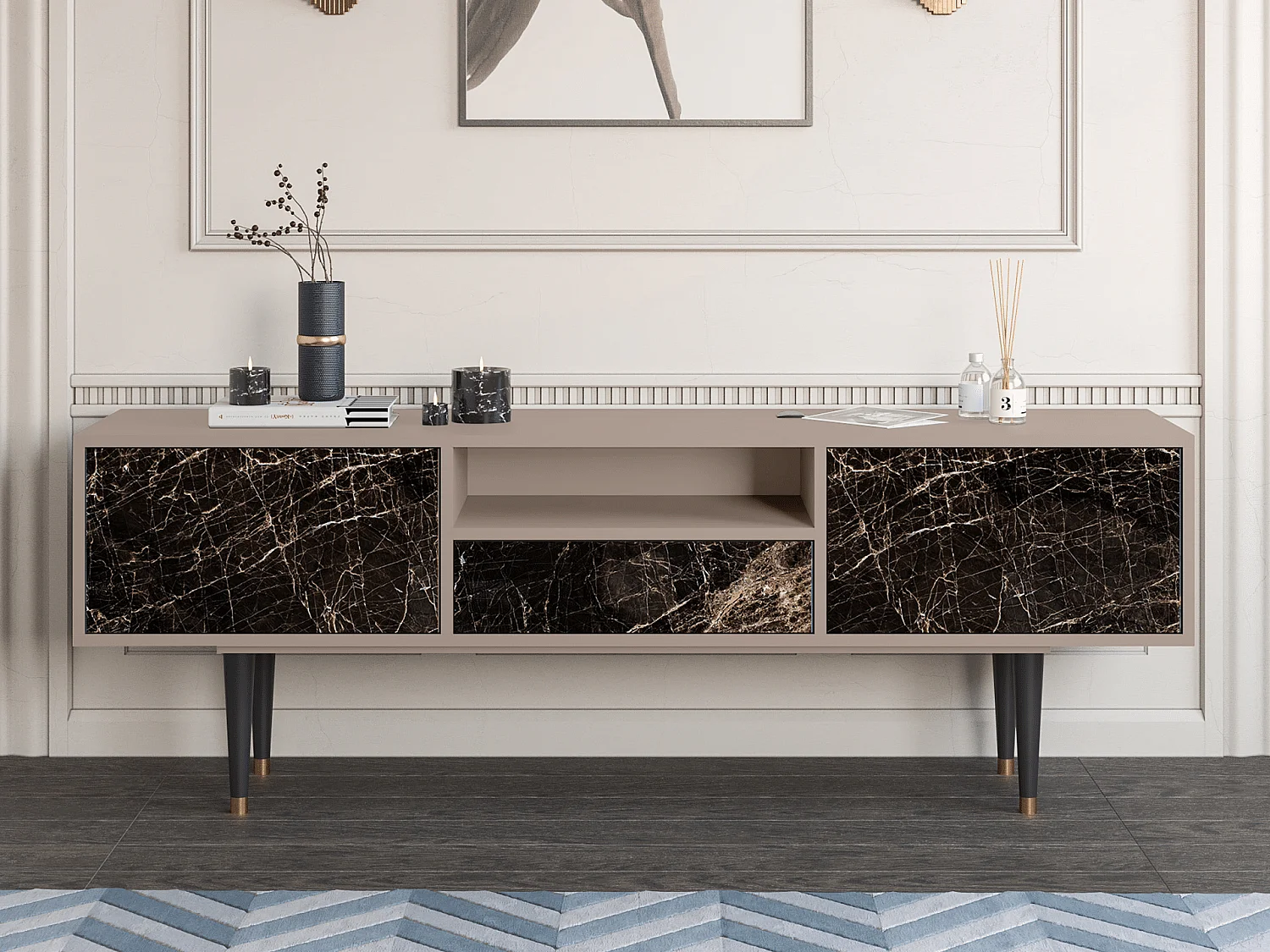 Meuble TV - 170х59х41 cm - T6 - Night Abyss, Latte