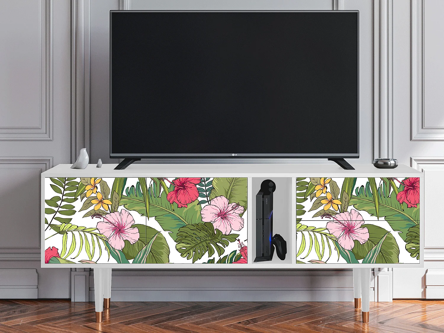 Mobile TV - 170х69х48 cm - T1 - Verdant Tropics, Bianco