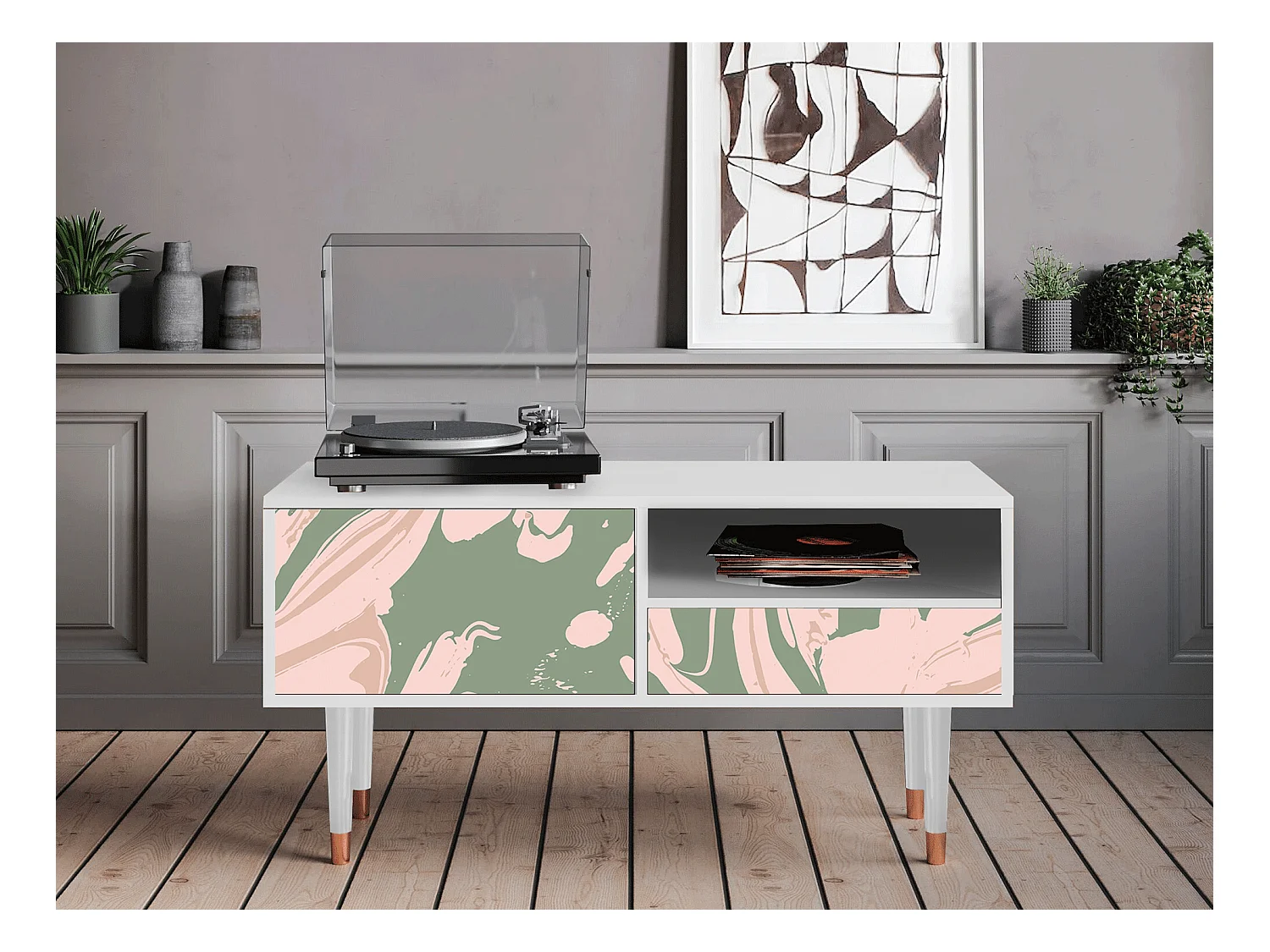 Meuble TV - 115х59х48 cm - T3 - Aquarelle, Blanc