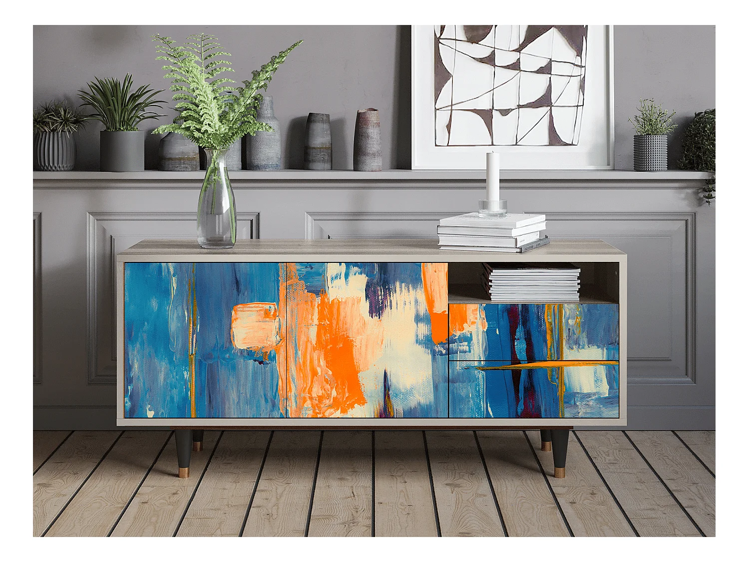 Meuble TV - 125х56х41 cm - T7 - Abstract Expressionism, Sable