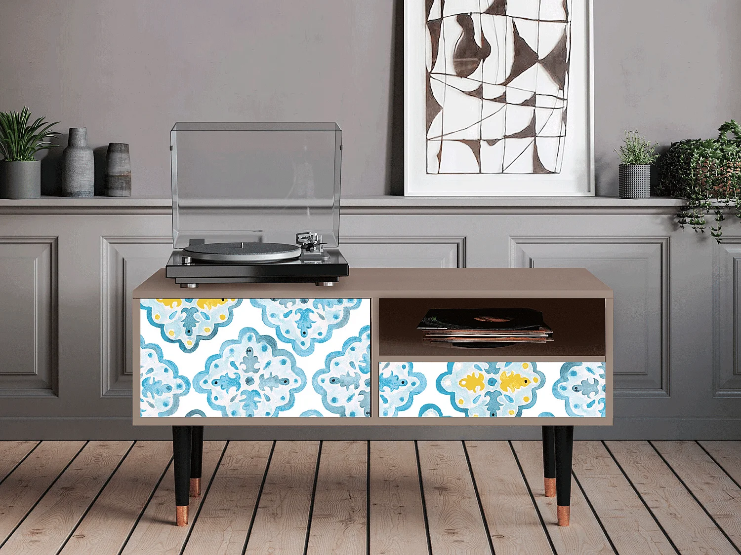 Mobile TV - 115х59х48 cm - T3 - Portugese tiles, Latte