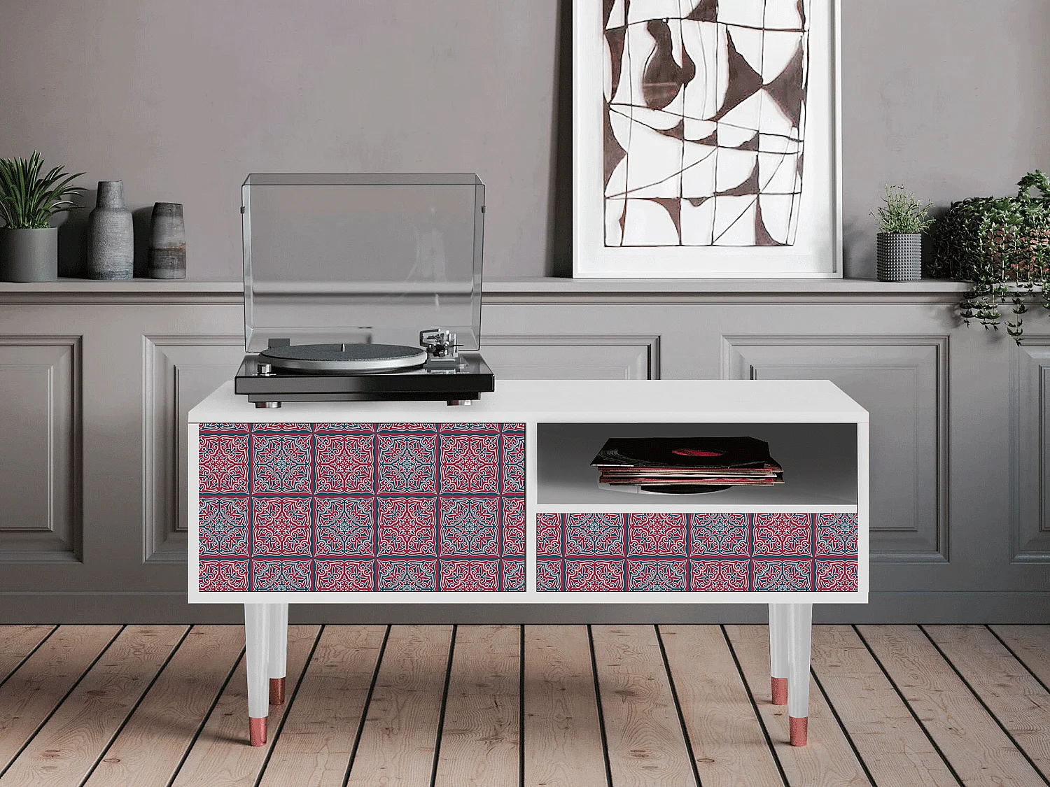 Mueble de TV - 115х59х48 cm - T3 - Riviera Mosaic, Branco