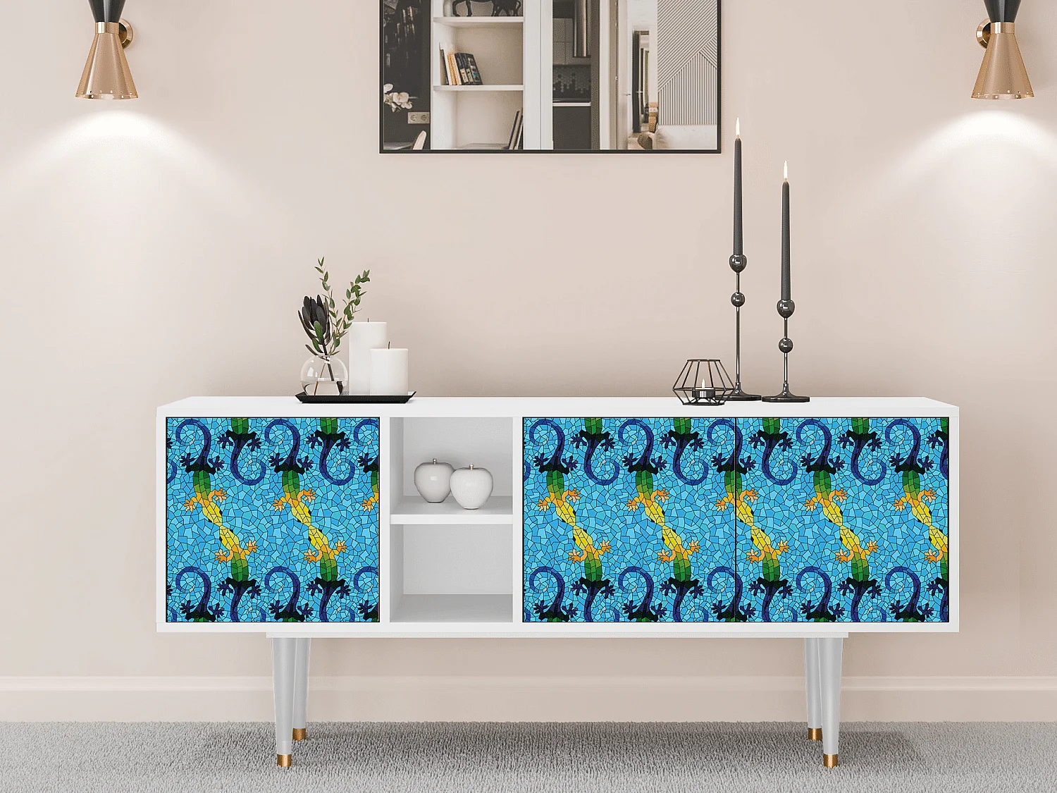 Mueble de TV - 150х69х41 cm - T5 - Gaudi's Lizard, Blanco