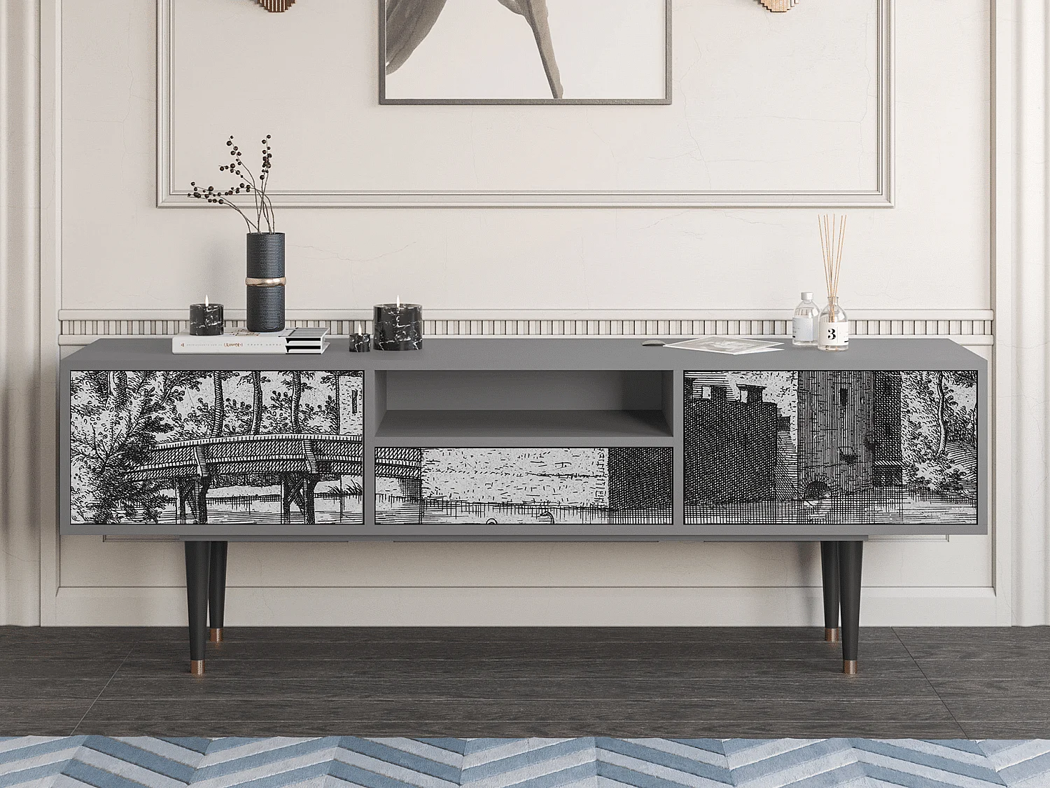 Meuble TV - 170х59х41 cm - T6 - Castle by Breugel, Gris