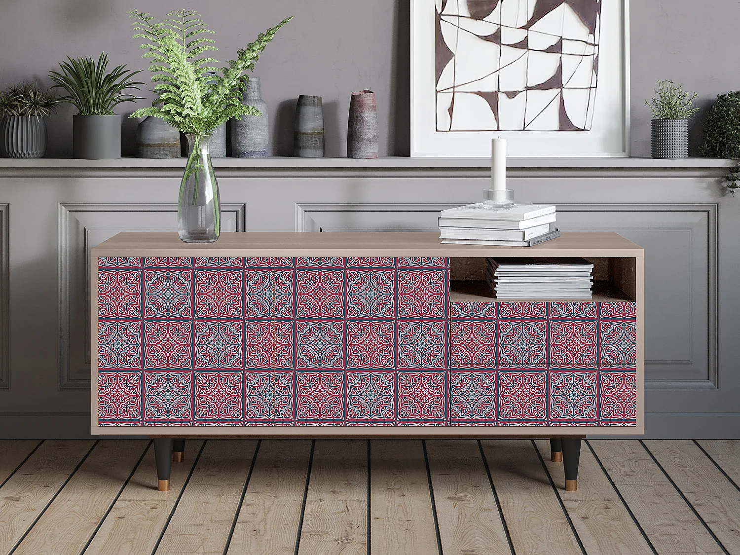 Meuble TV - 125х56х41 cm - T7 - Riviera Mosaic, Latte