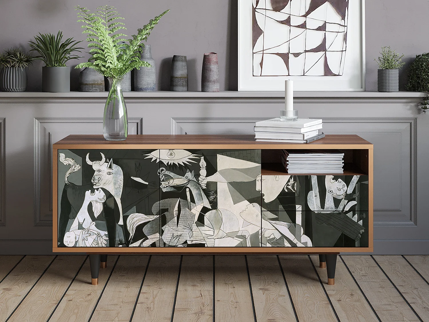 Meuble TV - 125х56х41 cm - T7 - Guernica by Picasso, Noyer