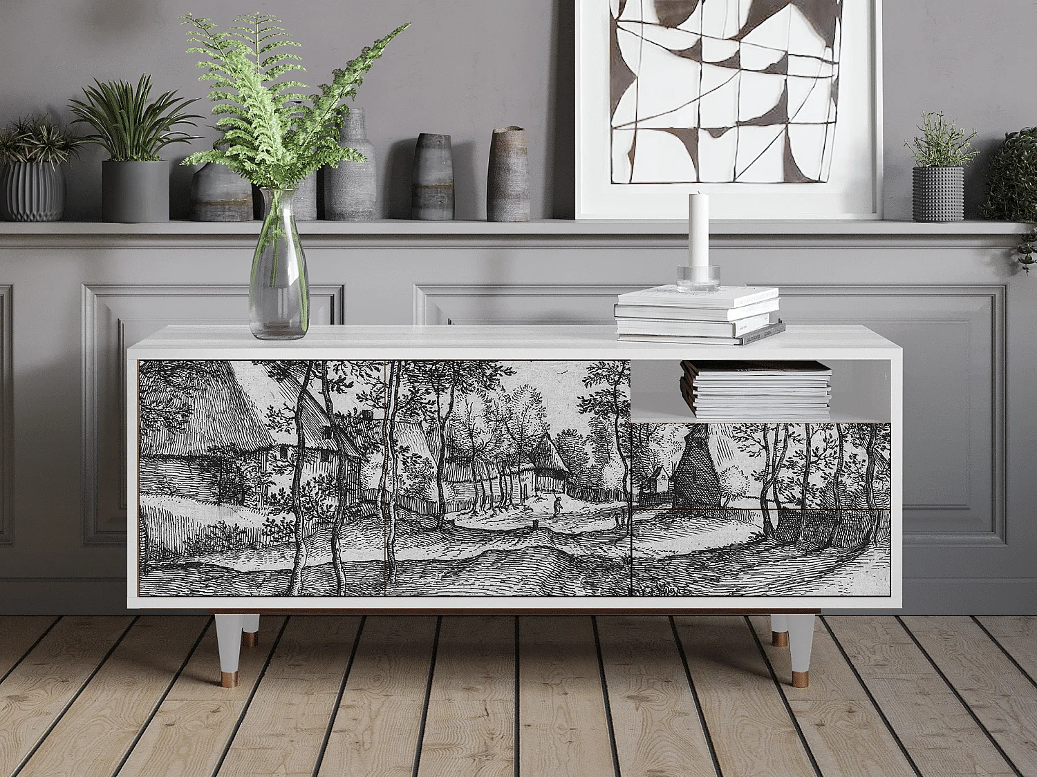 Meuble TV - 125х56х41 cm - T7 - Village Road, Blanc