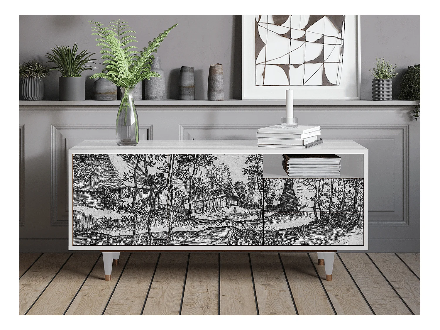 Mobile TV - 125х56х41 cm - T7 - Village Road, Bianco