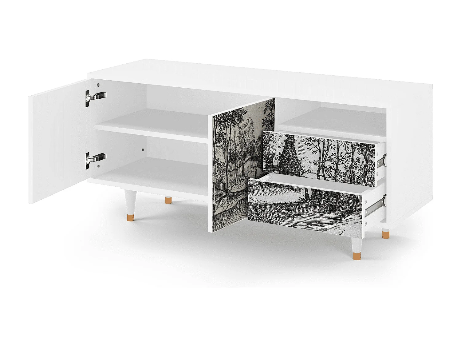 Mobile TV - 125х56х41 cm - T7 - Village Road, Bianco