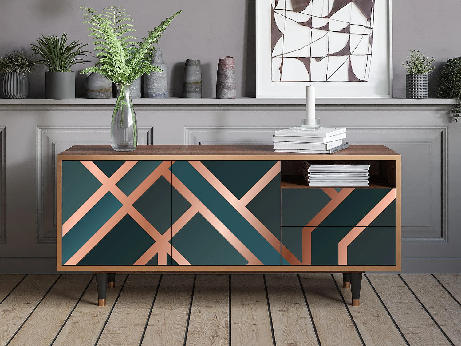 Meuble TV - 125х56х41 cm - T7 - Bronze Crossroad, Noyer