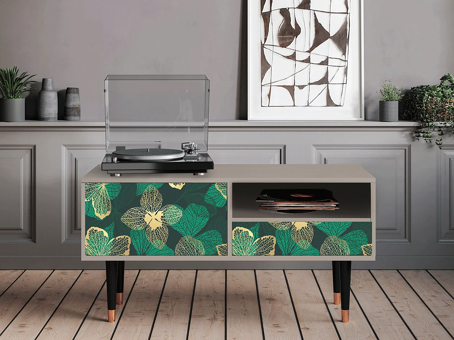 Szafka RTV - 115х59х48 cm - T3 - Green Flower, Piaskowy