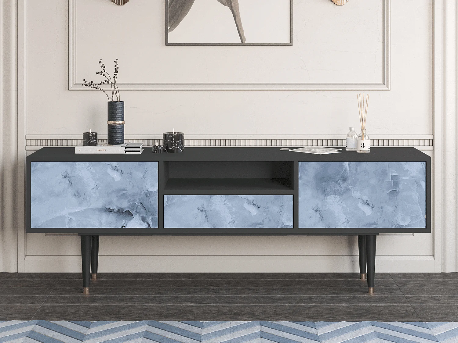 Szafka RTV - 170х59х41 cm - T6 - Feather Ice, Antracyt