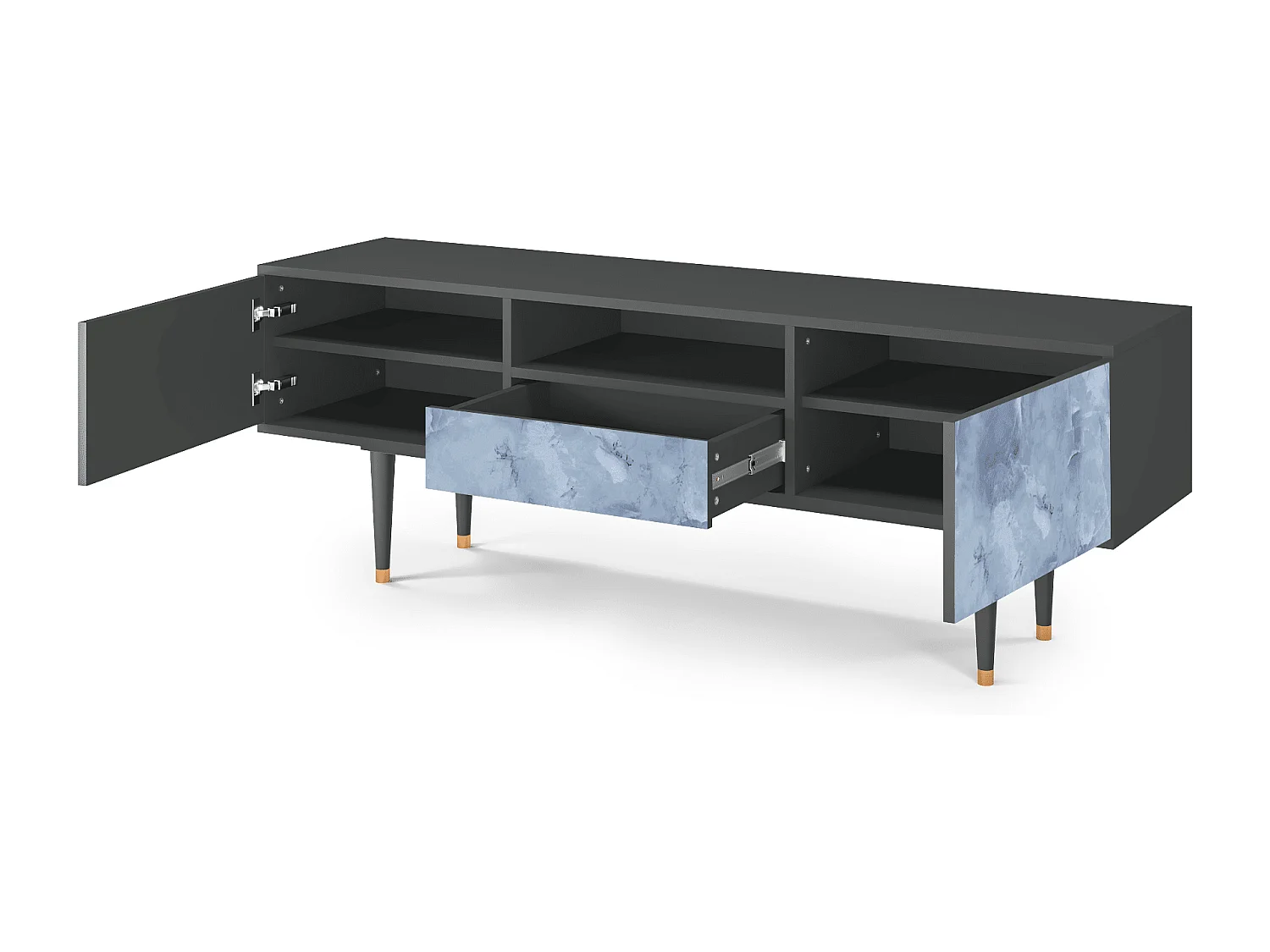 Szafka RTV - 170х59х41 cm - T6 - Feather Ice, Antracyt