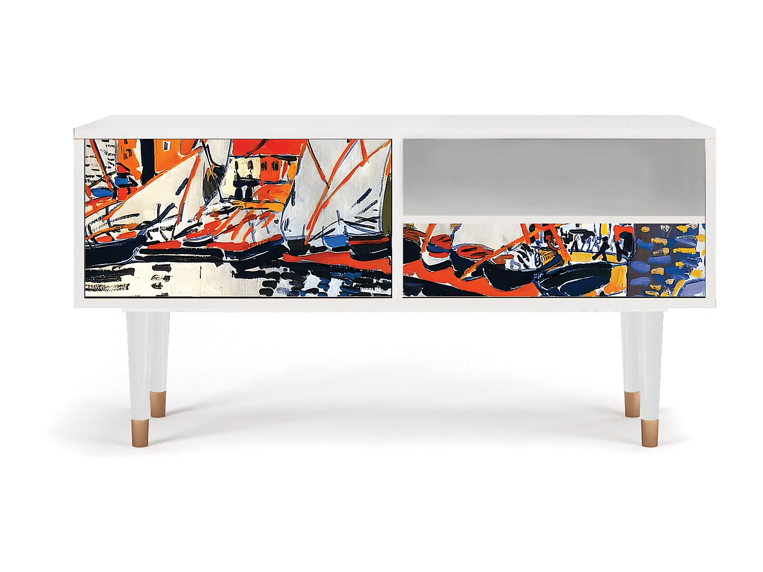 Mueble de TV - 115х59х48 cm - T3 - Le Séchage des voiles , Blanco