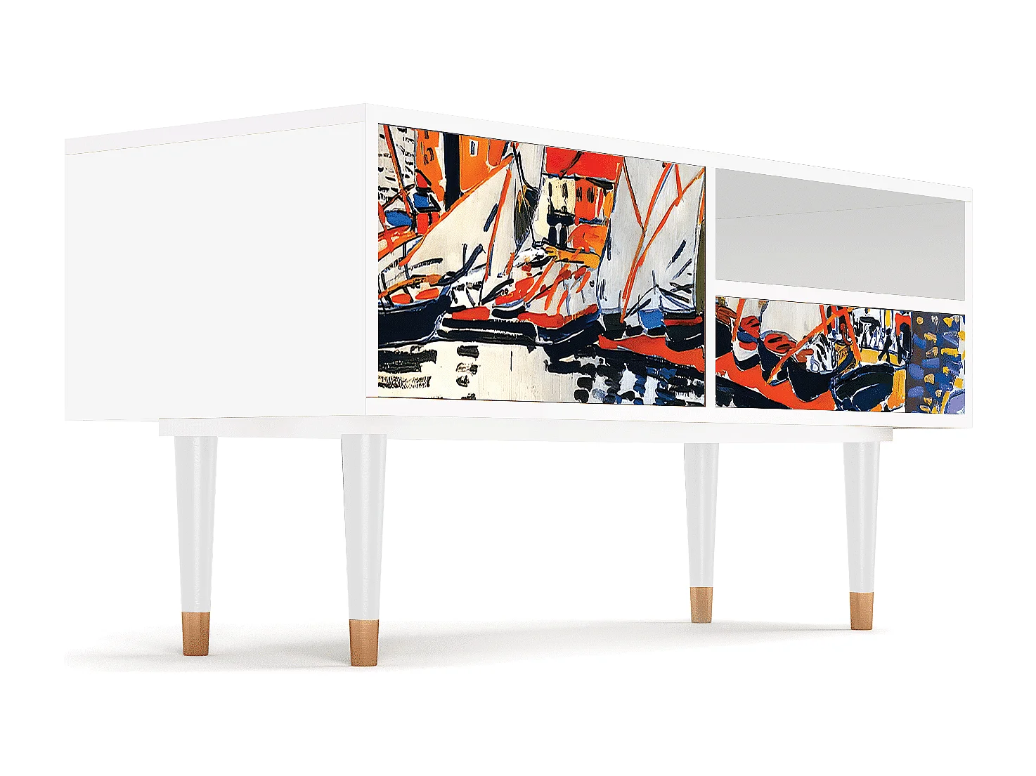 Mueble de TV - 115х59х48 cm - T3 - Le Séchage des voiles , Blanco