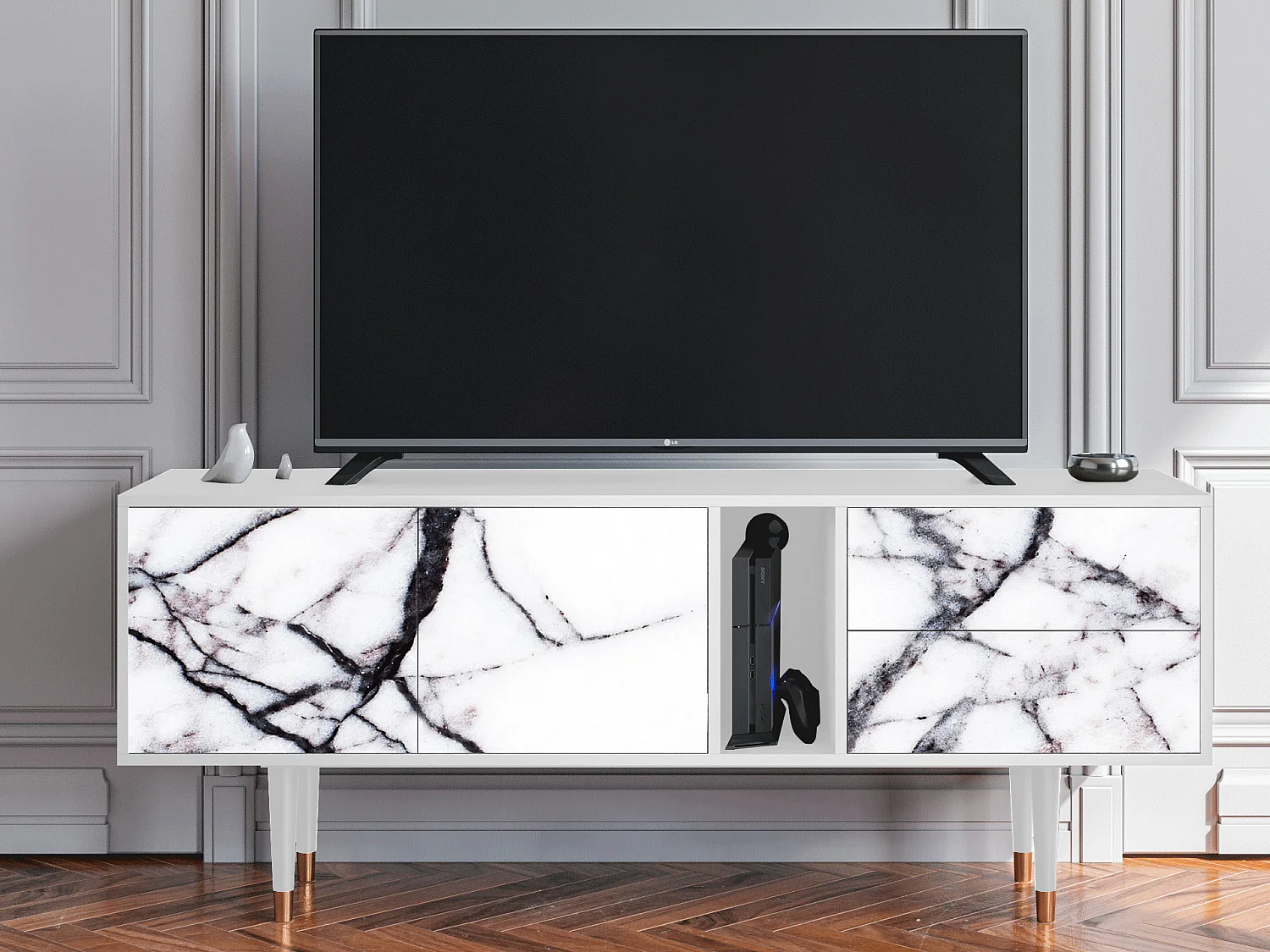 Meuble TV - 170х69х48 cm - T1 - Raven Marble, Blanc